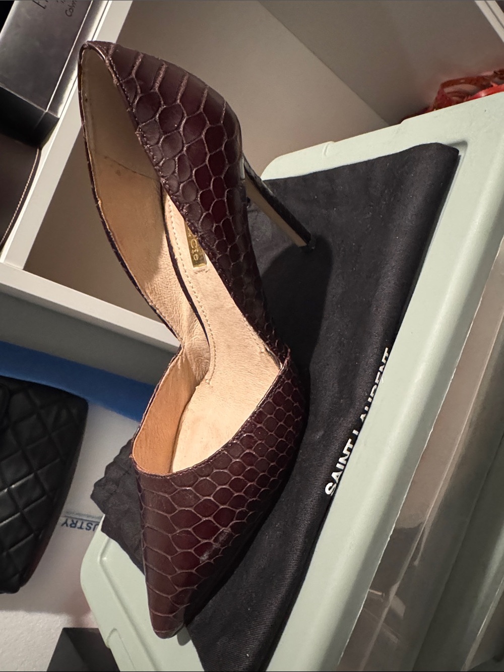 Louise et Cie Burgundy Croc-Embossed D’Orsay Stiletto